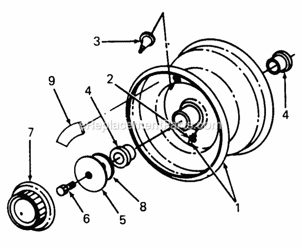 Front Wheel Diagram and Parts List for 1105 135-292-100, 135-292-399, 0350039U, 136-292-1 Cub Cadet Lawn Mower